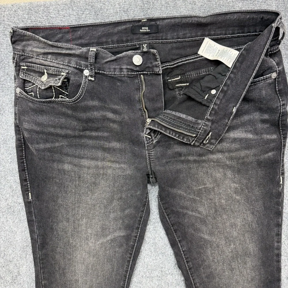 True Religion Geno Relaxed Slim Big T Flap Jeans Men's size 38 38x31 black